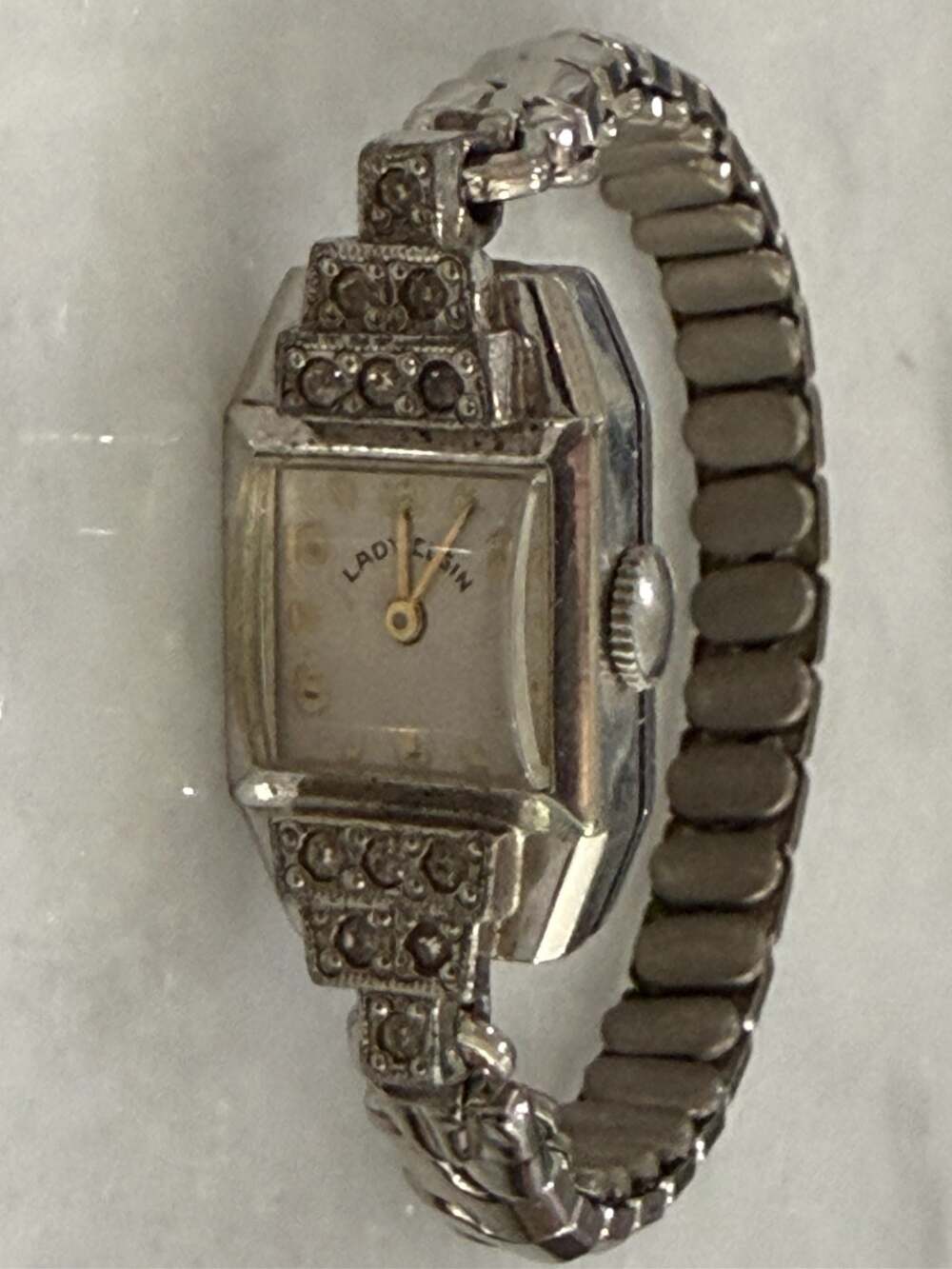 Vintage Lady Elgin Art Deco Rhinestone Mechanical Wristwatch